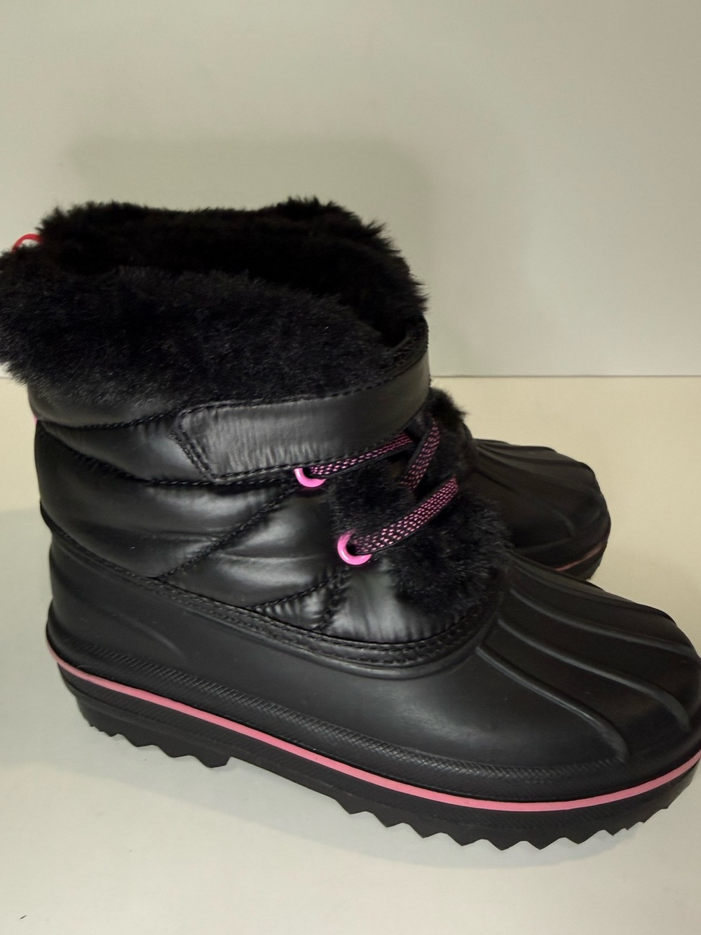 Black Winter Snow Boots with Pink Accents